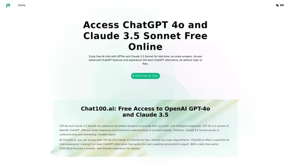 Chat100.ai: Access ChatGPT 4o and Claude 3.5 Sonnet Free Online