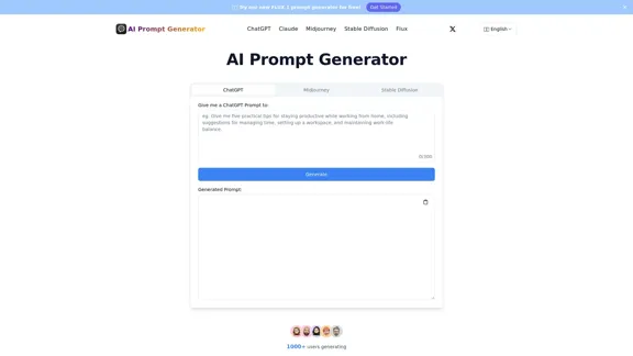 AI-Prompt-Generator: Erstellen und Optimieren von Eingabeaufforderungen für ChatGPT, Claude, Midjourney, Flux und Stable Diffusion