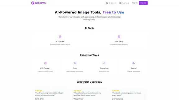 ilikeimg - Herramientas de Imagen Potenciadas por IA | Editor de Fotos en Línea Gratuito