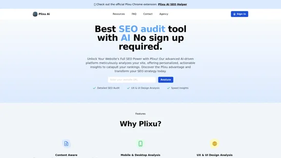 Plixu is the top SEO audit tool powered by AI for marketers.