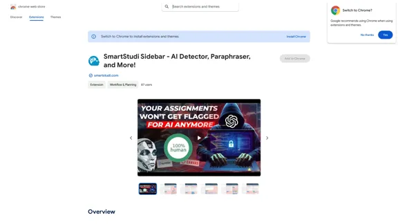 SmartStudi Sidebar - Detector de IA, Parafraseador e Mais! - Chrome Web Store