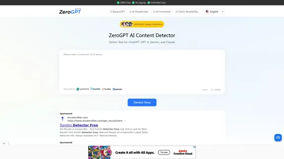 Kostenlose Alternative zu Turnitin für AI-Inhaltsdetektor | ZeroGPT Plus