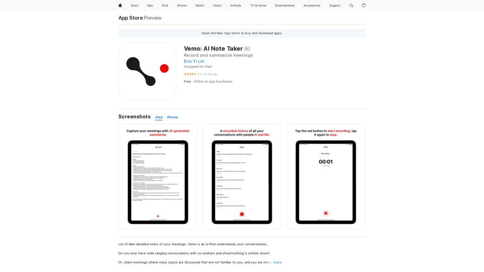 Vemo: Leitor de Notas de IA na App Store 
