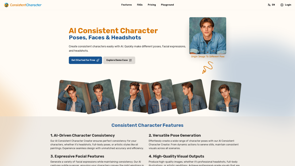 AI Consistent Character Creator: Poses, Faces & Headshots 
