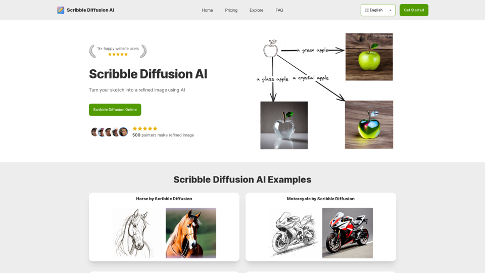 Scribble Diffusion AI - Transforme seu esboço em uma imagem refinada online e gratuitamente. 
