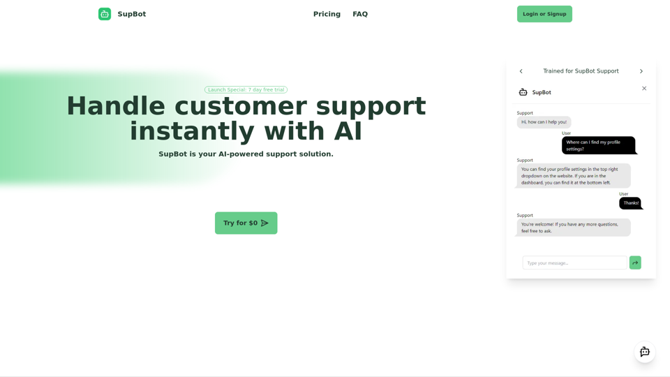 SupBot | Solution de support IA 
