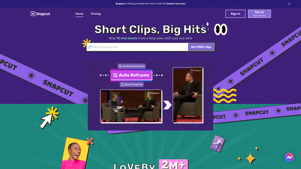 Snapcut.ai - An AI-powered video editing tool that turns long videos into short, viral clips. 

