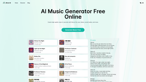 Brev.ai: Generador de Música con IA Gratis en Línea