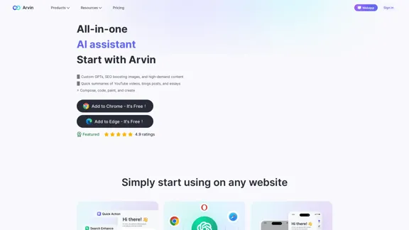 Arvin AI - La meilleure extension Chrome pour ChatGPT propulsée par GPT-4