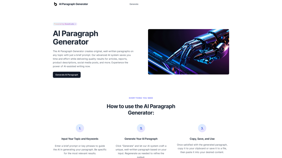 AI Paragraph Generator – Quickly generate paragraphs on any topic with our state-of-the-art AI Paragraph Generator 
