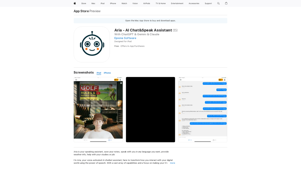 Aria - Assistant de conversation et de parole intelligente sur l'App Store