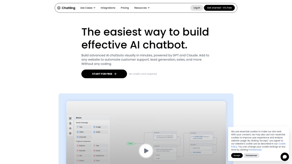 Chatbot d'IA sans code pour votre site web | Chatling