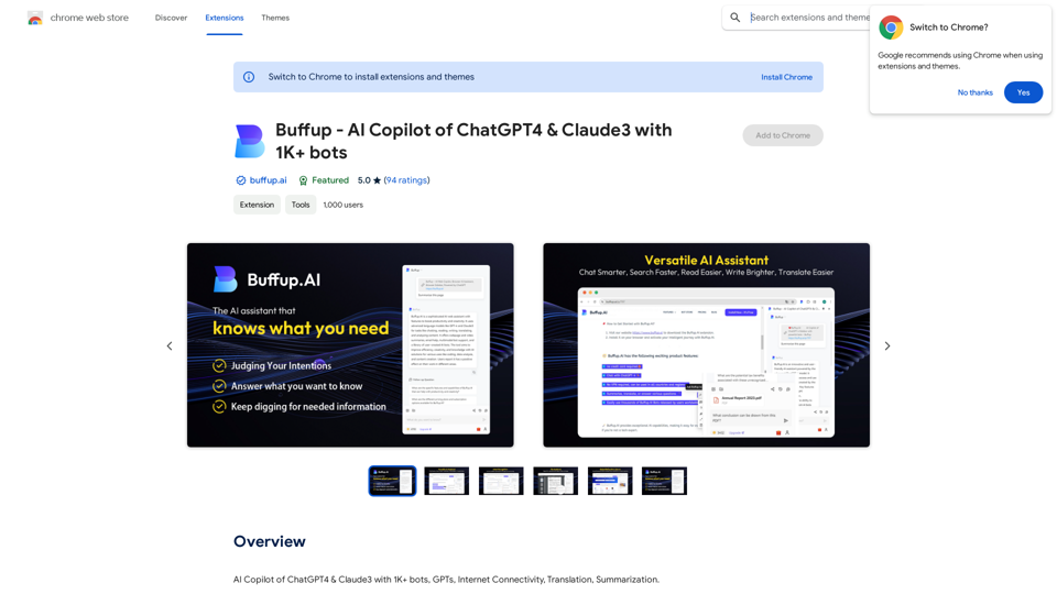 Buffup - Copiloto de Inteligencia Artificial de ChatGPT4 y Claude3 con más de 1.000 bots