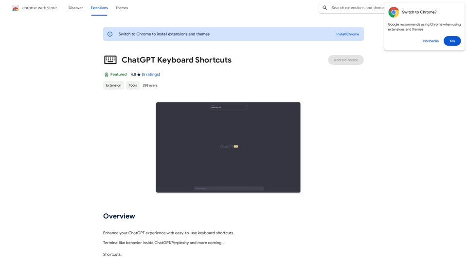 ChatGPT Keyboard Shortcuts

#Navigation

* Ctrl + →: Move to the next message
* Ctrl + ←: Move to the previous message
* Home: Move to the beginning of the conversation
* End: Move to the end of the conversation

#Editing

* Ctrl + A: Select all text
* Ctrl + C: Copy selected text
* Ctrl + X: Cut selected text
* Ctrl + V: Paste copied or cut text
* Ctrl + Z: Undo
* Ctrl + Y: Redo
* Ctrl + Shift + F: Format text as code

#Actions

* Enter: Send the message
* Shift + Enter: Insert a new line
* Ctrl + Shift + Enter: Send the message and insert a new line
* Esc: Cancel editing and close the message input field
* Ctrl + Shift + Space: Open the emoji picker
* Ctrl + Shift + /: Open the help menu

#Accessibility

* Ctrl + +: Increase font size
* Ctrl + -: Decrease font size
* Ctrl + 0: Reset font size to default