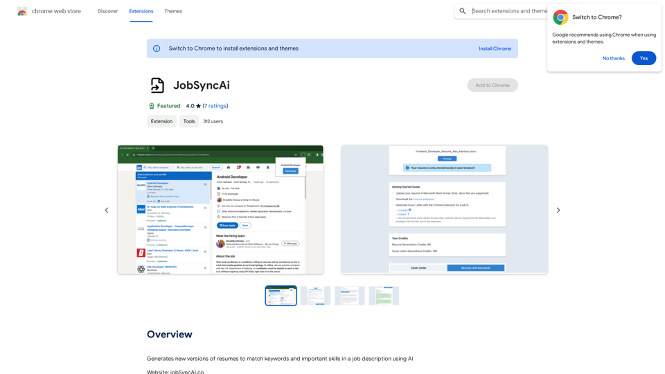 JobSyncAi 

Description

JobSyncAi est une plateforme de synchronisation de travail qui utilise l'apprentissage automatique et l'intelligence artificielle pour améliorer l'efficacité et la productivité des équipes.