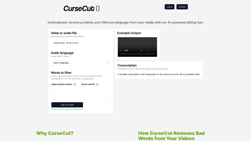 CurseCut - Automatic AI Profanity Removal for Video and Audio