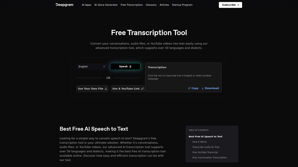 Free Transcription Tool | Deepgram