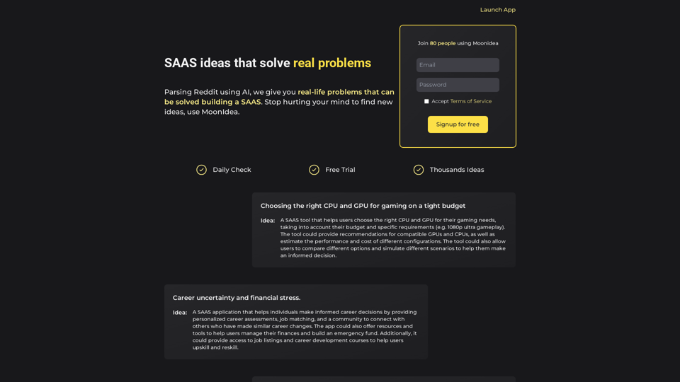Moonidea 

AI-powered SaaS idea generation using Reddit threads. 
