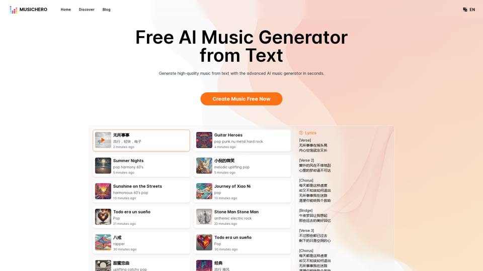 MusicHero.ai: Бесплатный онлайн-генератор музыки из текста с помощью ИИ