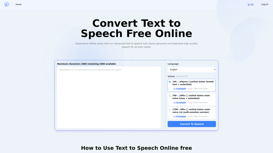 Text to Speech.im：Konvertieren Sie Text in kostenlose Sprache online