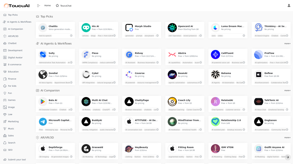 Toucu AI Directory | Lista seleccionada de más de 8,000 herramientas de IA en 2024 
