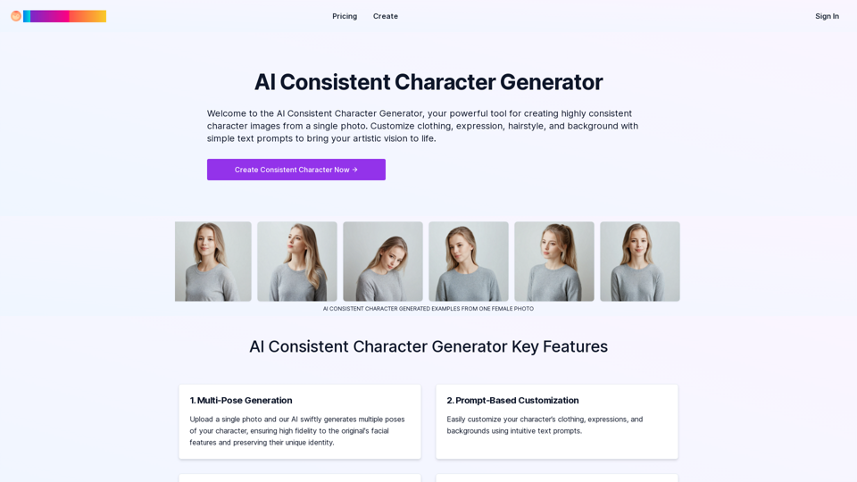  Create a Consistent Character Across Different Looks!

Imagine this:

* Your character rocking a cool new outfit.
* Your character with a fresh hairstyle.
* Your character in a variety of exciting backgrounds.

But...

* They always look like *themselves*.
* Their personality shines through, no matter the change.

That's where a Consistent Character Generator comes in!

This powerful tool lets you:

* Generate variations of your character with different:
    * Poses
    * Clothing
    * Hairstyles
    * Backgrounds

* Maintain consistency in your character's appearance and essence.

Say goodbye to:

* Inconsistent character designs that break immersion.
* Spending hours tweaking details to keep your character recognizable.

Say hello to:

* A library of diverse character variations, all true to your vision.
* Effortless character customization for your projects.



