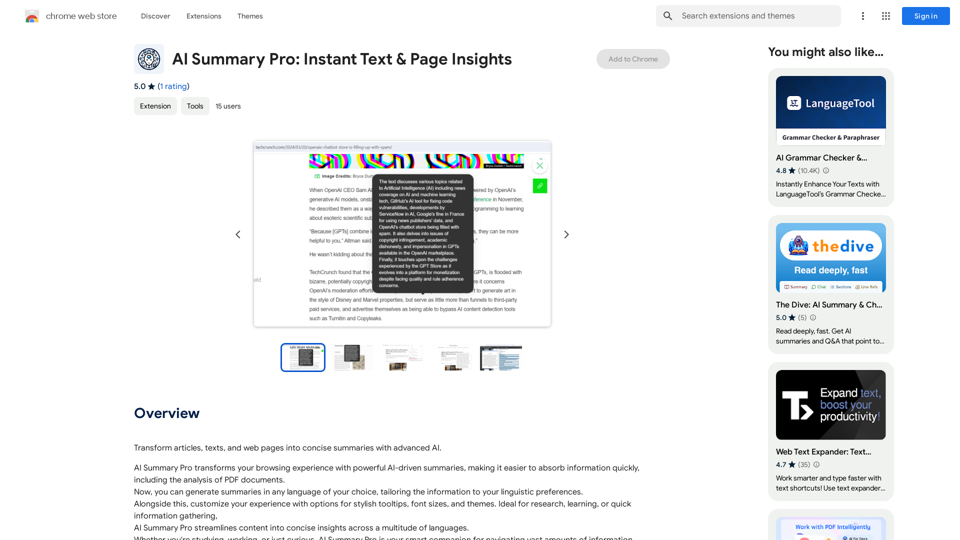 AI Résumé Pro : Analyses instantanées de texte et de pages 
