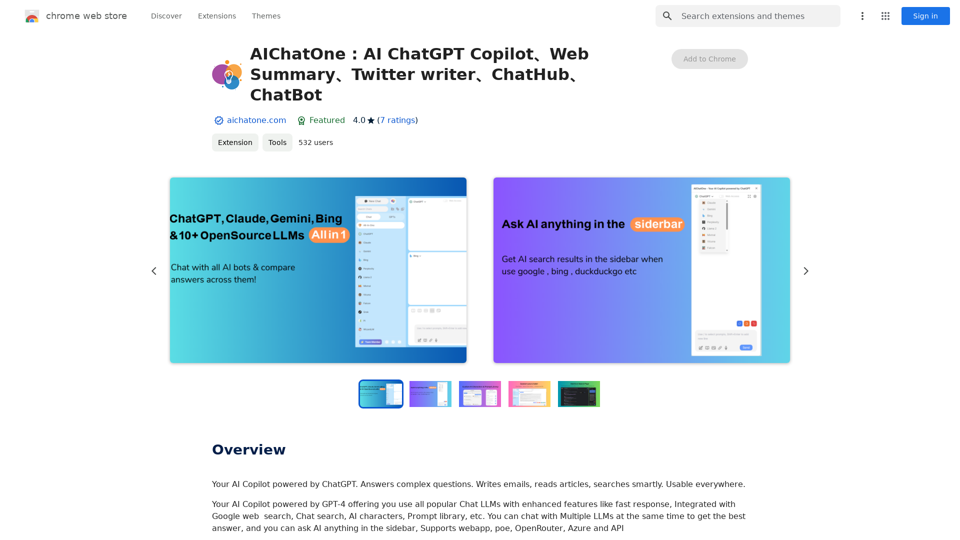 AIChatOne: Copiloto AI ChatGPT, Resumo da Web, Redator de Twitter, ChatHub, ChatBot 
