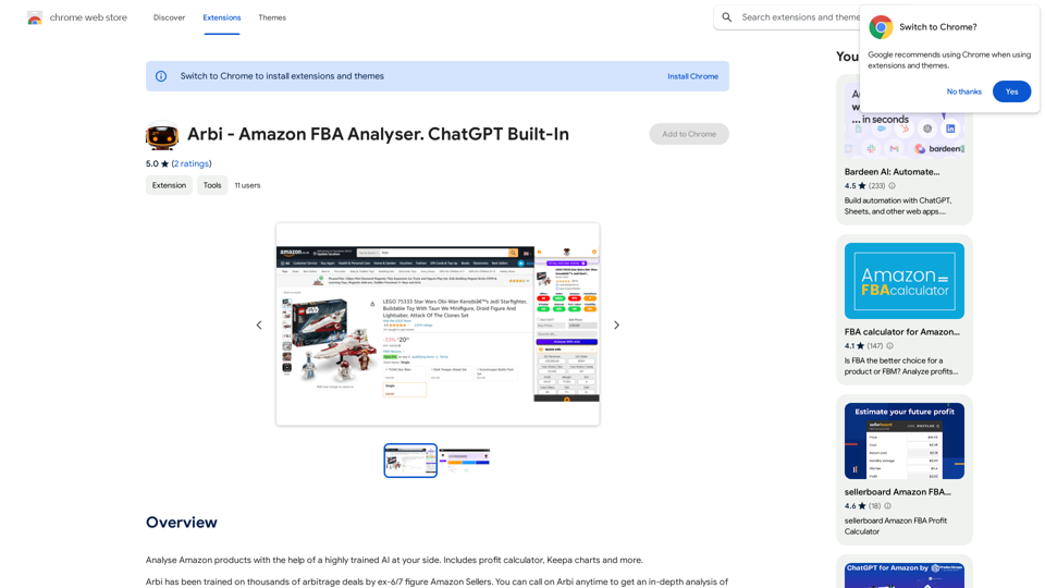 Arbi - 亚马逊FBA分析工具。内置ChatGPT。 
