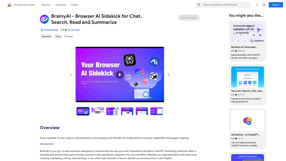 BrainyAI - Browser AI Sidekick for Chat, Search, Read, and Summarize 
