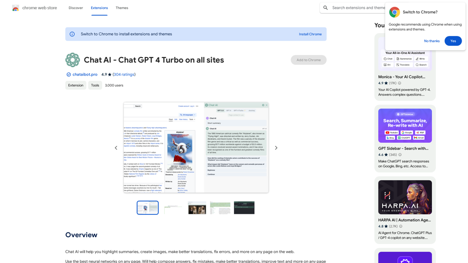 Universal Chat AI - Chat GPT 4 Turbo Accessible Across All Websites

With the advent of advanced language models, we are proud to introduce the Chat AI - Chat GPT 4 Turbo, a revolutionary AI-powered chatbot designed to provide seamless and intelligent conversations across all websites. This innovative technology enables users to engage with a highly advanced language model, offering unparalleled conversational experiences.

Key Features:

* Omnipresent Accessibility: Chat GPT 4 Turbo is accessible across all websites, allowing users to interact with the AI chatbot from anywhere, at any time.
* Enhanced Conversational Capabilities: Powered by cutting-edge language models, Chat GPT 4 Turbo understands and responds to user queries with unprecedented accuracy and context.
* Seamless Integration: Effortlessly integrate Chat GPT 4 Turbo into any website, ensuring a unified and engaging user experience.

Unlock the Power of Conversational AI:

Experience the future of chatbots today with Chat AI - Chat GPT 4 Turbo. Discover how this groundbreaking technology can transform the way you interact with websites, providing unparalleled convenience, efficiency, and personalized experiences.