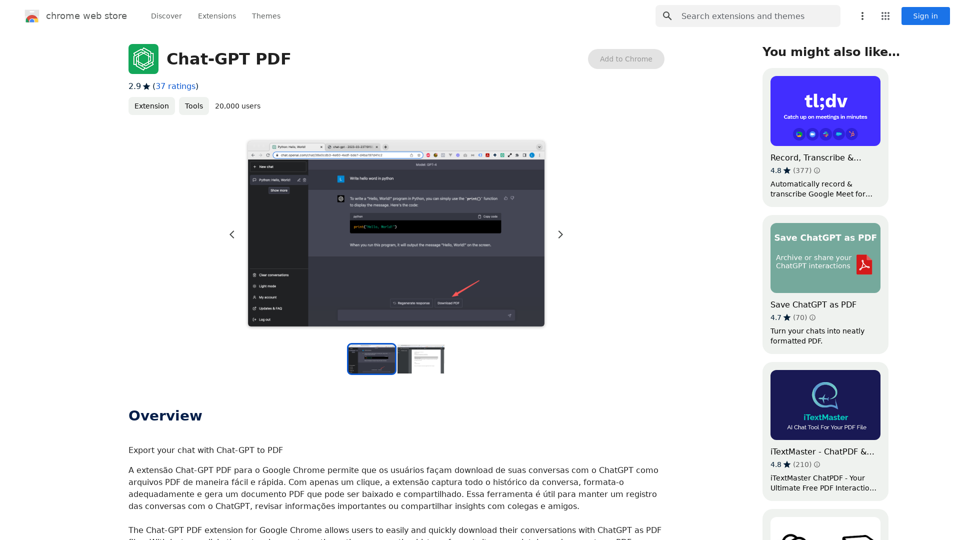 Chat-GPT PDF

What is Chat-GPT PDF?

Chat-GPT PDF is a tool that allows users to generate PDF files from Chat-GPT conversations. This innovative tool enables users to save and share their conversations in a more organized and visually appealing format.

How does Chat-GPT PDF work?

The process is simple and straightforward. Here's a step-by-step guide:

1. Copy the conversation: Copy the entire conversation from the Chat-GPT platform.
2. Paste the conversation: Paste the copied conversation into the Chat-GPT PDF tool.
3. Customize the layout: Customize the layout, font, and design of the PDF file according to your preferences.
4. Generate the PDF: Click the "Generate PDF" button to create a downloadable PDF file.

Features of Chat-GPT PDF

Chat-GPT PDF offers several features that make it an essential tool for users:

* Customizable layout: Customize the layout, font, and design of the PDF file to suit your needs.
* Easy sharing: Share the PDF file with others via email, social media, or messaging apps.
* Offline access: Access your conversations offline, even without an internet connection.
* Organization: Organize your conversations in a neat and tidy format, making it easier to review and reference.

Benefits of Chat-GPT PDF

The benefits of using Chat-GPT PDF are numerous:

* Improved productivity: Save time and increase productivity by having all your conversations in one place.
* Enhanced collaboration: Collaborate with others more effectively by sharing conversations in a clear and concise format.
* Better organization: Keep your conversations organized, making it easier to review and reference them later.

Conclusion

Chat-GPT PDF is a game-changer for anyone who uses Chat-GPT regularly. With its ease of use, customization options, and benefits, it's an essential tool for anyone looking to get the most out of their conversations.