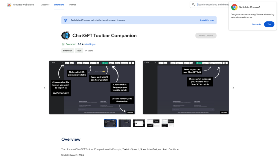 ChatGPT 工具栏伴侣 
