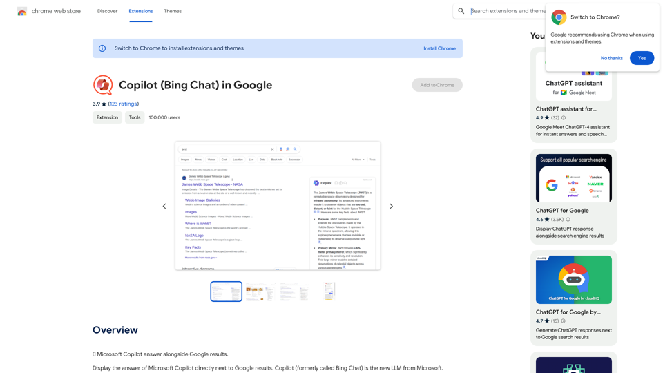 GoogleでのCopilot (Bing Chat)

Copilotは、Microsoftが開発したAIチャットボットです。Bing Chatとも呼ばれ、Bing検索エンジンに統合されています。Googleでは、Copilotを直接使用することはできませんが、Googleの検索結果にBingの検索結果を統合することで、Copilotの機能を間接的に使用することができます。