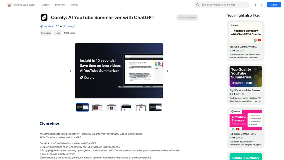 Corely: AI YouTube Summarizer with ChatGPT 

