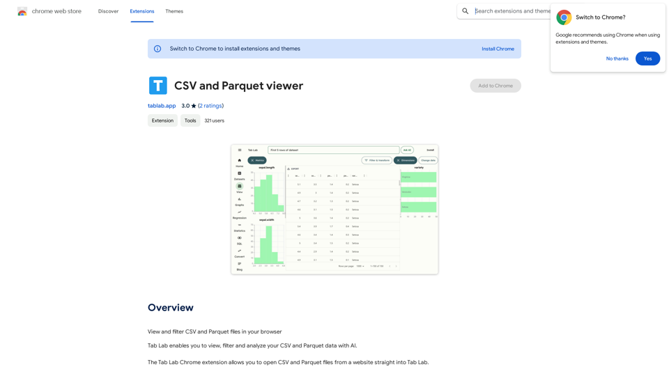 CSV 和 Parquet 檢視器 
