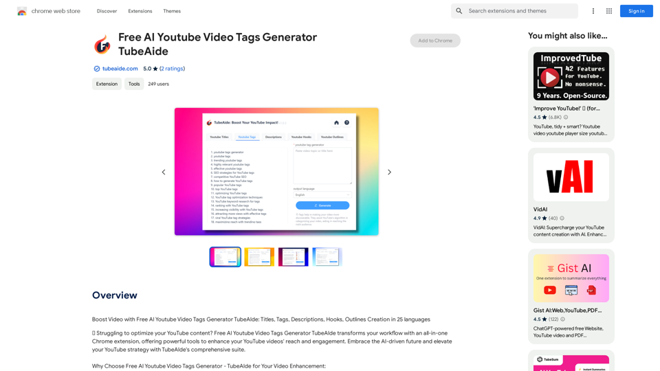 Kostenloser AI YouTube Video Tags Generator TubeAide 


