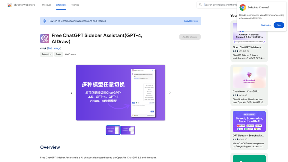 Free ChatGPT Sidebar Assistant (GPT-4, AIDraw) 
