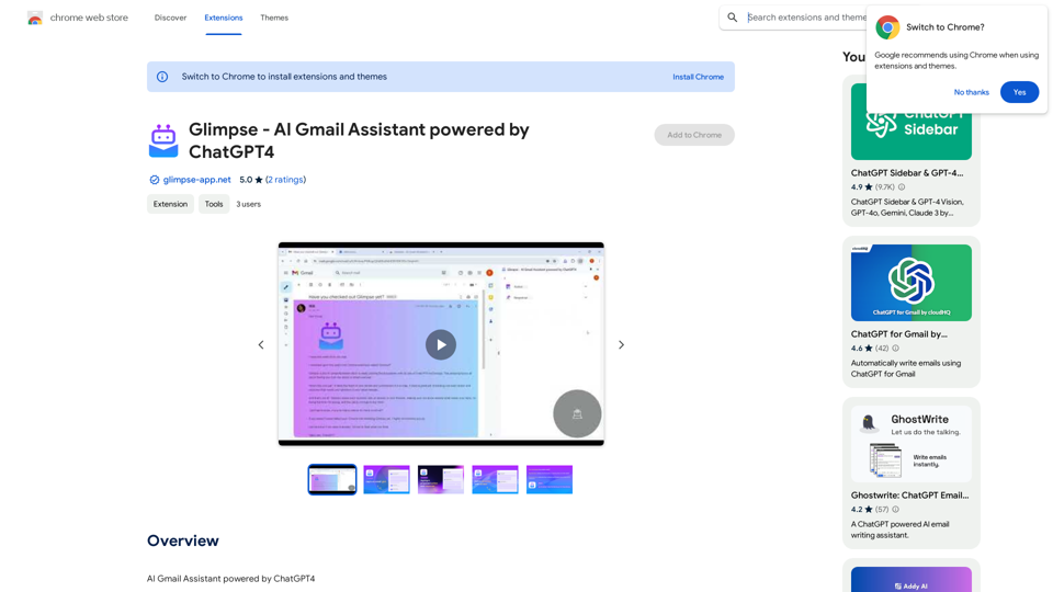 Glimpse - AI Gmail Assistant powered by ChatGPT4 
