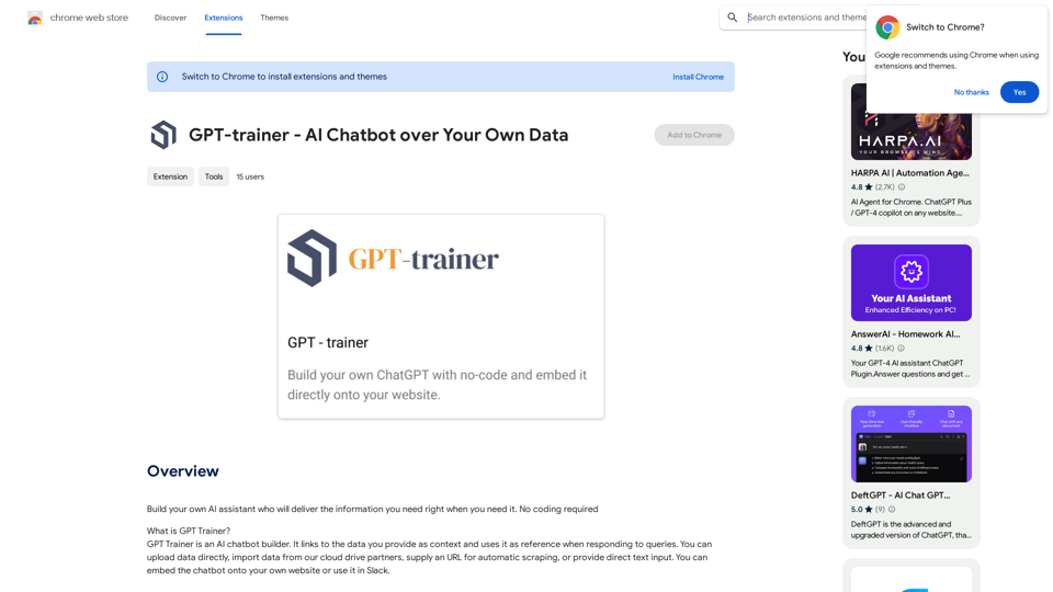 GPT-trainer - AI Chatbot over Your Own Data 


