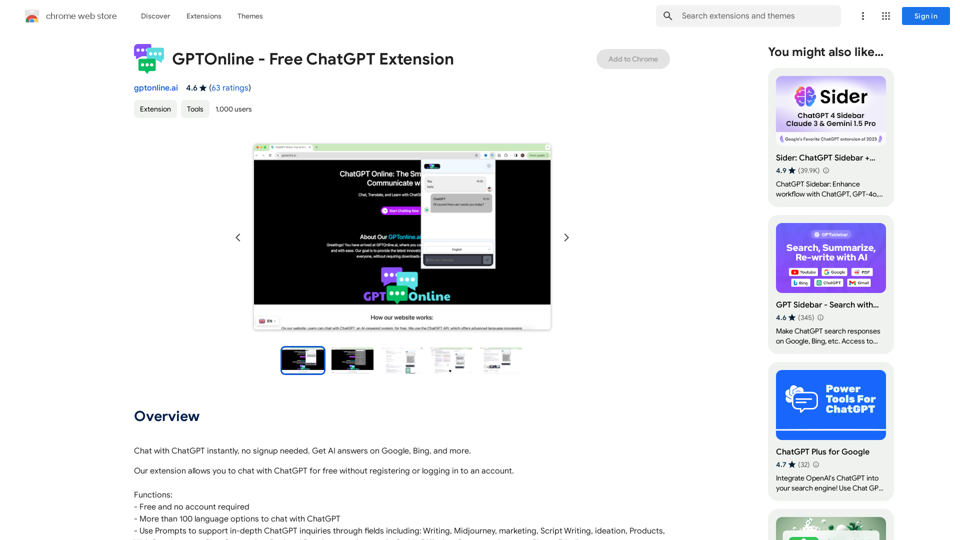 GPTOnline - Extensión gratuita de ChatGPT 
