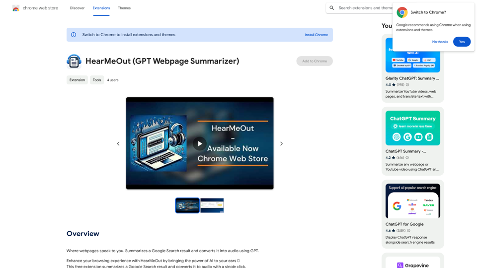 HearMeOut (GPT Webpage Summarizer) 
