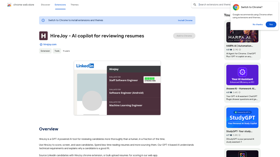 HireJoy - AI assistant for reviewing resumes 
