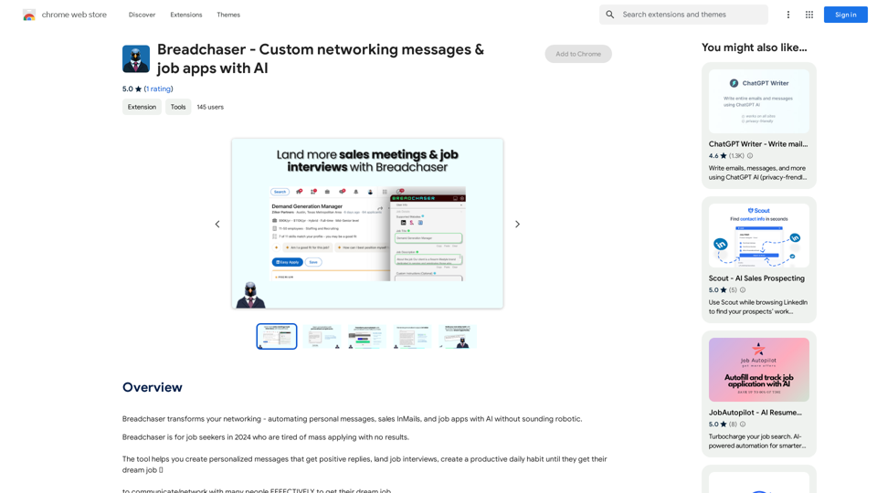 Breadchaser - Messages de réseautage personnalisés & applications d'emploi avec l'IA 
