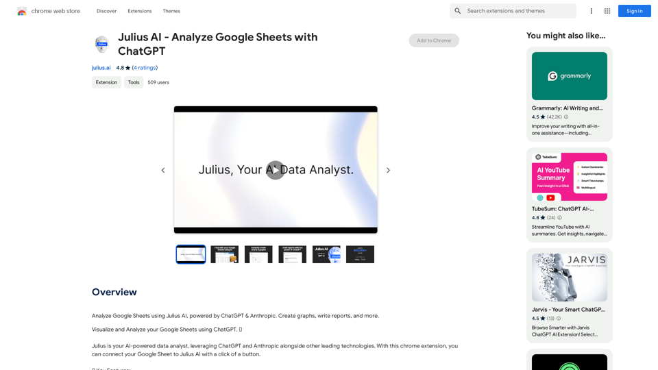 Julius AI - Analyze Google Sheets with ChatGPT

This is a powerful tool that combines the analytical capabilities of ChatGPT with the data organization of Google Sheets. 

Imagine being able to ask natural language questions about your spreadsheet data and get insightful answers instantly. 

Julius AI makes this a reality. 


Here's how it works:

* Connect your Google Sheet:  Easily link your spreadsheet to Julius AI.
* Ask ChatGPT to analyze:  Use natural language to ask questions about your data. For example, "What is the average sales for product X?" or "Show me the top 5 customers by revenue."
* Get clear, concise answers:  Julius AI will leverage ChatGPT's understanding of language and your spreadsheet data to provide you with accurate and easy-to-understand answers.

Julius AI empowers you to:

* Uncover hidden insights:  Discover patterns and trends in your data that you might have missed.
* Make data-driven decisions:  Use the insights gained from Julius AI to make informed business decisions.
* Save time and effort:  Stop spending hours manually analyzing data. Let Julius AI do the heavy lifting for you.



Julius AI is the perfect tool for anyone who wants to unlock the power of their Google Sheets data. 
