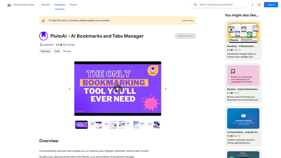 PlutoAI - AI Bookmarks and Tabs Manager 
