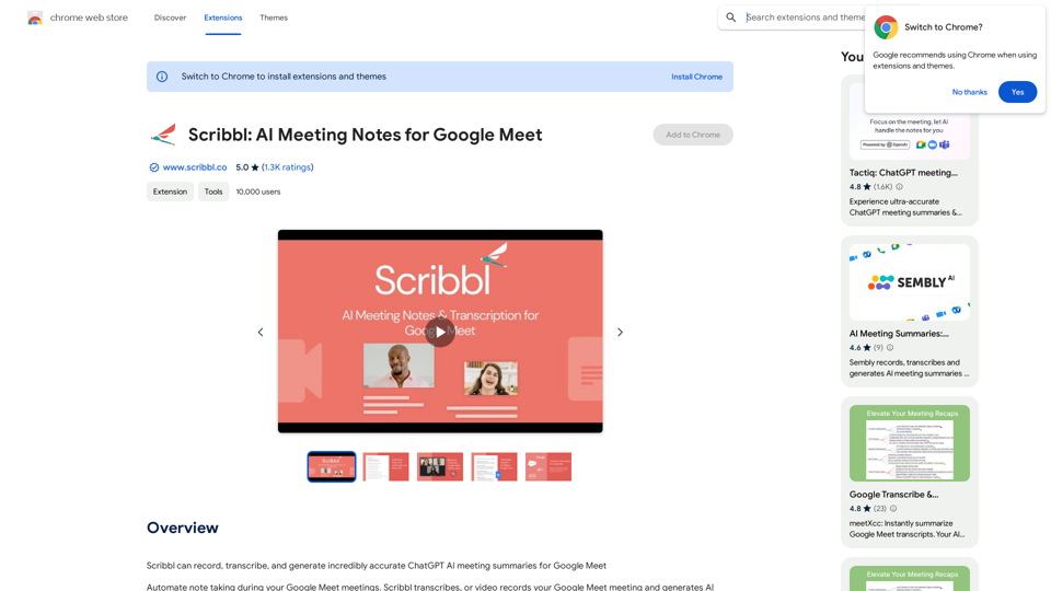 Scribbl: Notas de reunión de IA para Google Meet