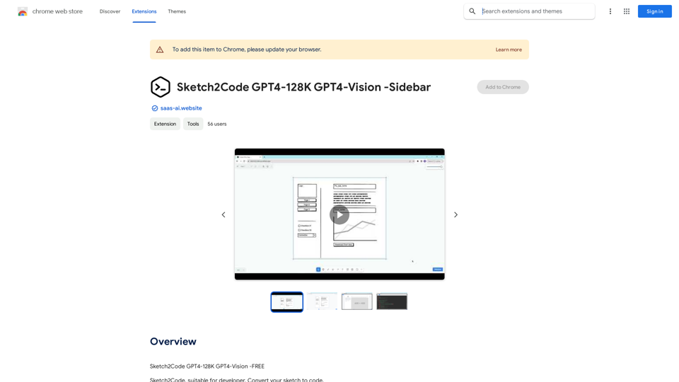 Sketch2Code GPT4-128K GPT4-Vision - Sidebar 

This is a simple sidebar for a Sketch2Code application powered by GPT4-128K and GPT4-Vision. 

It likely contains:

* Upload Sketch: A button or area to upload an image sketch.
* Code Generation Options:  Settings to choose the programming language, desired code complexity, or other generation parameters.
* Output Code: A display area to show the generated code.
* Clear Output: A button to clear the generated code.


Let me know if you'd like me to elaborate on any specific aspect of the sidebar! 
