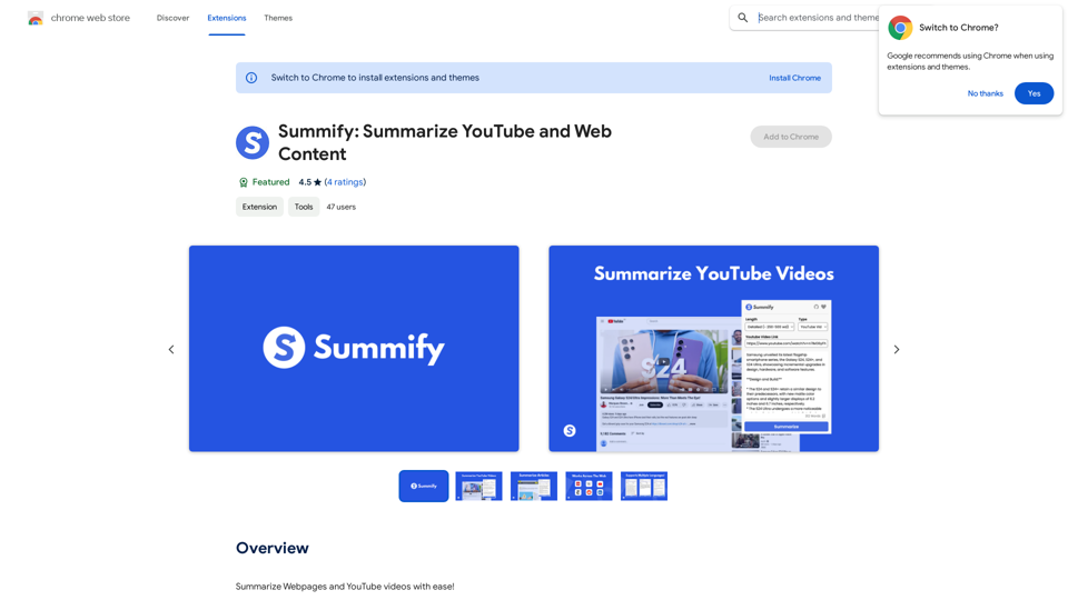 Summify: Summarize YouTube and Web Content 

This is a tool that can summarize videos from YouTube and web pages. 
