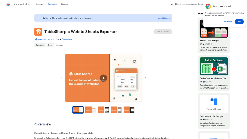 TableSherpa : Exportateur Web vers Feuilles de Calcul 
